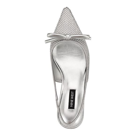 Nine West Women's Wunder Embellished Slingback Kitten Heel Pumps Silver Size 6 - Picture 4 of 5